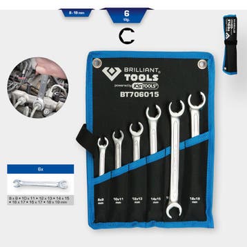 Brilliant Tools Open Ringsleutelset Leidingen 8-19mm 6-delig, Verzenden, Nieuw