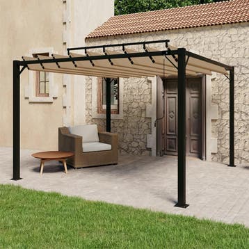 vidaXL Prieel met lamellendak 3x3 m stof en aluminium taupe, Verzenden, Nieuw