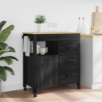 vidaXL Keuken Trolley MONZA Zwart 84 x 40 x 88,5 cm Massief, Verzenden, Nieuw