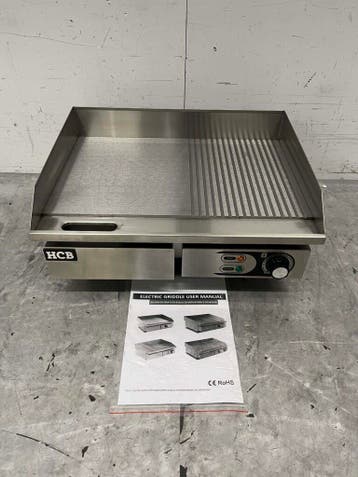 RVS HCB Grillplaat Bakplaat 1/2 Geribbelde plaat 55 cm 230V, Ophalen of Verzenden