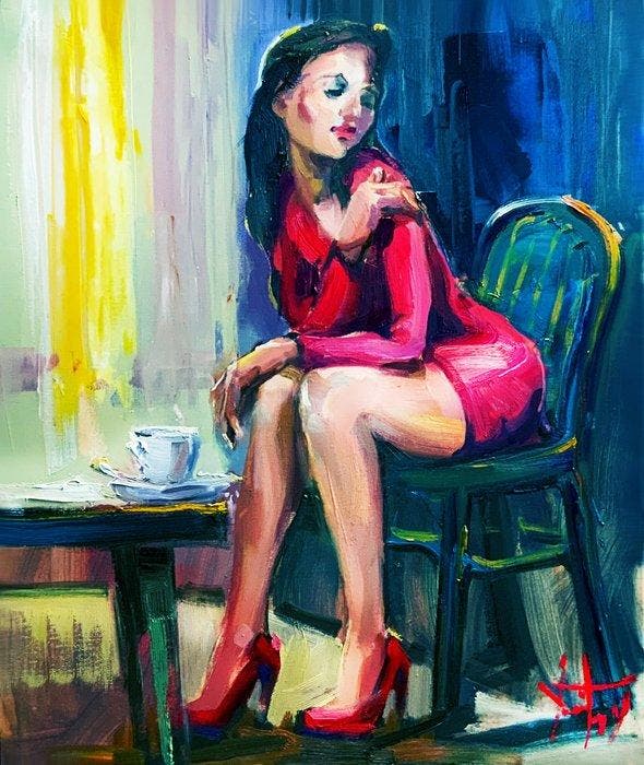 Jurij Frey - Model, Paris, Antiek en Kunst, Kunst | Schilderijen | Modern