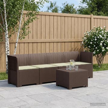 vidaXL 4-Zits Tuin Sofa met Kussens Rieten Look PP Bruin, Verzenden, Nieuw