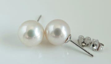 Oorbellen - 18 karaat Witgoud Parel - Akoya, Rond, 9,5–10 mm, Nieuw