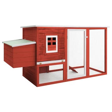 vidaXL Kippenhok met nachthok hout rood, Verzenden