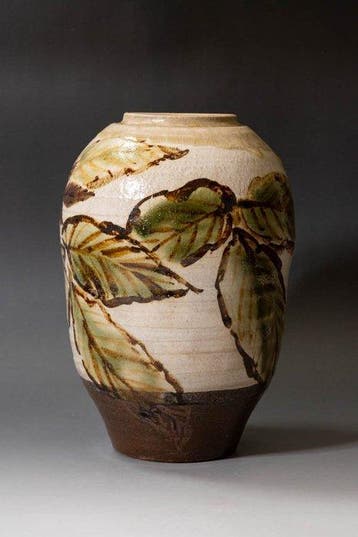 Vase en poterie de Mashiko avec motif feuilles - Céramique -
