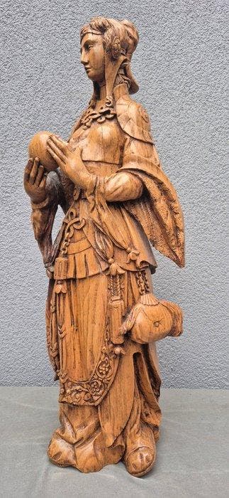 Meel August - Figuur - Beeld middeleewse vrouw met bol - Eik, Antiek en Kunst, Curiosa en Brocante