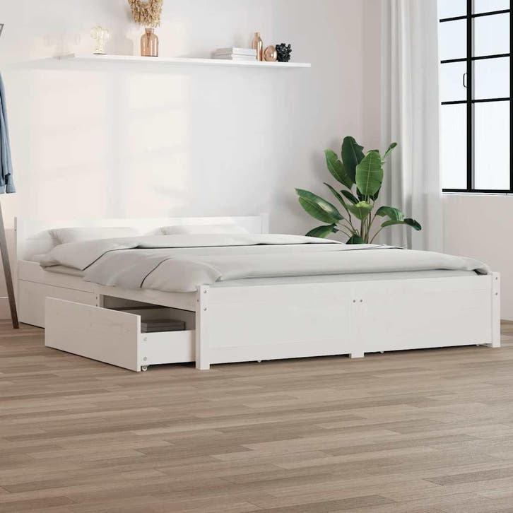 vidaXL Bedframe met lades wit 140x200 cm, Huis en Inrichting, Slaapkamer | Bedden, Nieuw, Verzenden