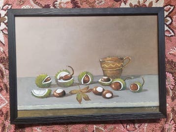 L. van Vugt (1952) - Stilleven met kastanjes, Antiek en Kunst