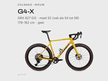 Colnago G4-X carbon gravelbike GRX Di2 SC45 geel maat 52, Vélos & Vélomoteurs, Verzenden