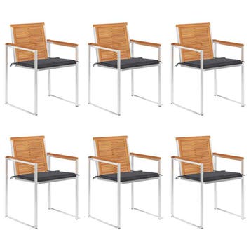 vidaXL Tuinstoelen 6 st met kussens massief acaciahout, Verzenden, Nieuw