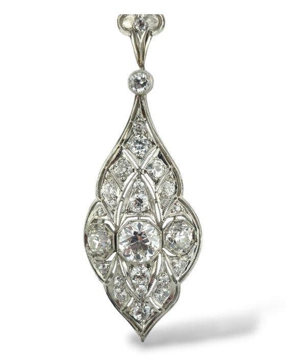 Ketting met hanger - 14 karaat Witgoud, Platina, Antieke, Handtassen en Accessoires, Antieke sieraden