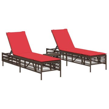 vidaXL Ligstoelen 2 stuks met tafel Bruin Poly Rotan, Tuin en Terras, Verzenden, Nieuw