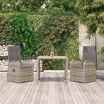 vidaXL 3-delige Tuinset met kussens poly rattan grijs, Verzenden, Tuinset