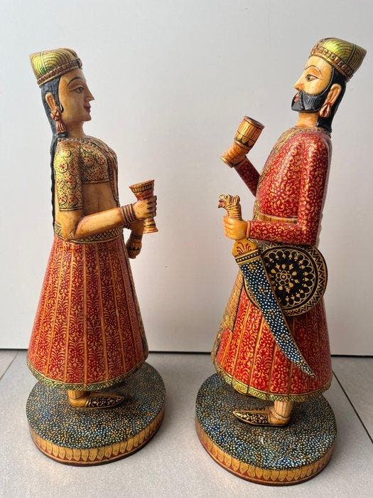 Beeld, Large Indian Royal Couple (Isar & Gangaur) Camel Bone, Antiquités & Art, Art | Art non-occidental