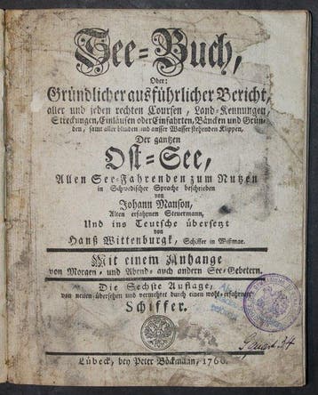Johann Manson - Aus dem Besitz von James Cook,See-Buch, oder