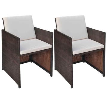 vidaXL Tuinstoelen 2 st met kussens poly rattan bruin, Tuin en Terras, Verzenden, Nieuw