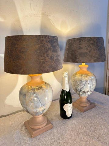 Louis Drimmer - Tafellamp (2) - Keramiek, Staal, Leder - Set