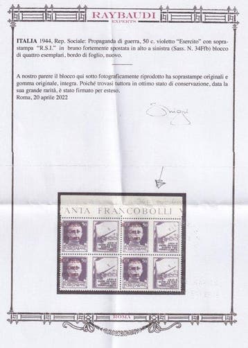 République sociale italienne 1944 - PDG RSI sup. Brune fort., Gestempeld
