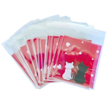 Cellofaan Zakjes met Plakstrip - 10x10 cm - Rood - Poesjes -, Verzenden