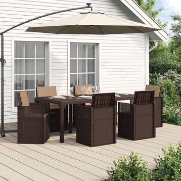 vidaXL Tuin Eettafel Set 7 st Bruin en Taupe PP, Verzenden
