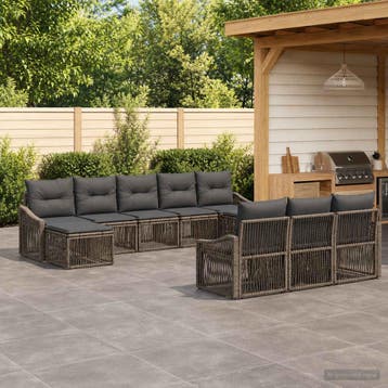 vidaXL Tuinbank Set 10 st Grijs poly rattan, Verzenden, Nieuw