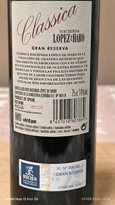 2005 Hacienda López de Haro, Classica Tinto - Rioja Gran, Verzamelen, Wijnen