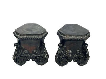 Kolom - Pair of Antique Hand-Carved Wooden Pedestals /