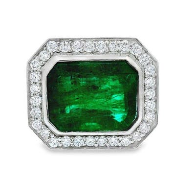 Ring Platina - 5.41ct. tw. Smaragd - Diamant, Nieuw
