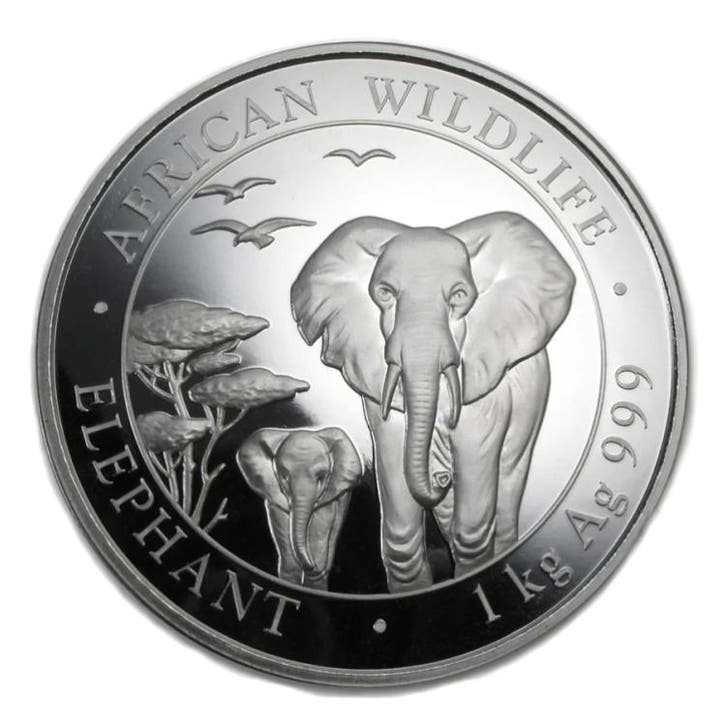 1 kilo zilveren Somalische Olifant munt, Postzegels en Munten, Edelmetalen en Baren