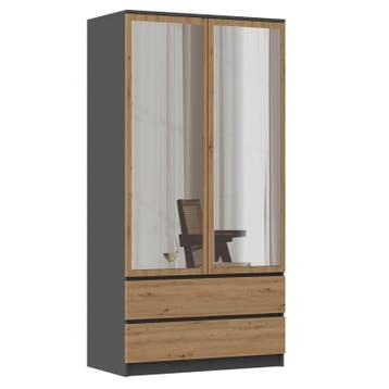 Kledingkast Antraciet Eiken Kledingkast  Met Spiegel, Huis en Inrichting, Verzenden, Nieuw, 50 tot 100 cm, Met lade(s)