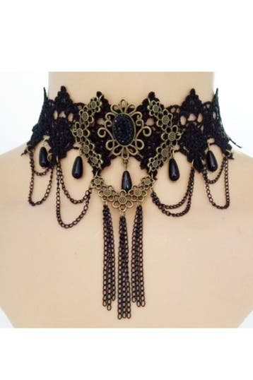 KIMU® Choker Ketting Zwart Kant Kraaltjes Kanten Zwarte Coll, Ophalen of Verzenden