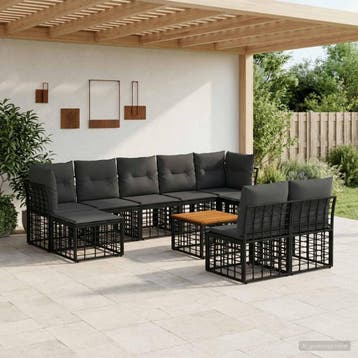 vidaXL Buiten bank set 10 st Zwart en Donker Grijs Polyester, Verzenden, Nieuw