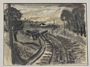 Corneille (1922-2010) - Gouache ancienne : Paysage le long