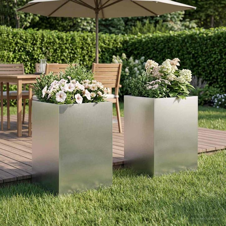 vidaXL Plantenbak 2 st zilver 50 x 50 x 75 cm Roestvrij, Tuin en Terras, Bloempotten, Nieuw, Verzenden