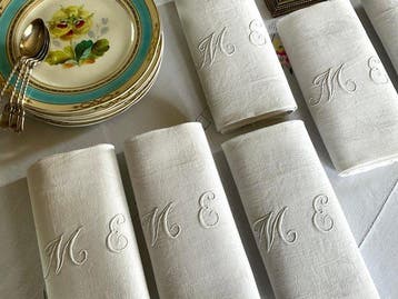 6 damast linnen servetten uit de vroege 20e eeuw met de