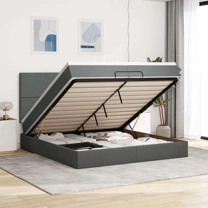 vidaXL Ottoman bed met matrassen 200x200cm stof donkergrijs, Maison & Meubles, Chambre à coucher | Lits, Envoi