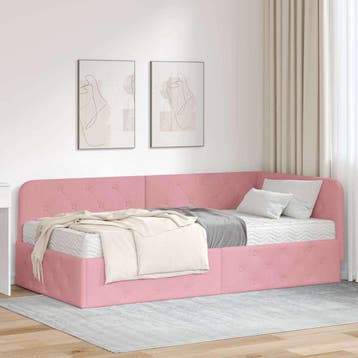 vidaXL Hoek Bed Frame Roze 90 x 200 cm Fluweel, Huis en Inrichting, Verzenden, Nieuw