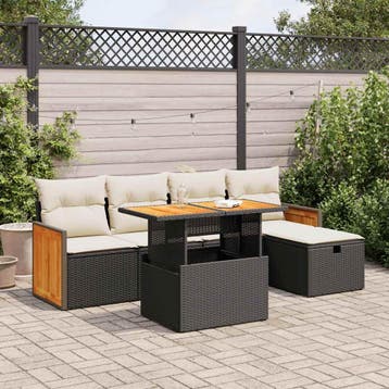 vidaXL 6-delige Loungeset met kussens poly rattan zwart, Verzenden, Nieuw, Loungeset