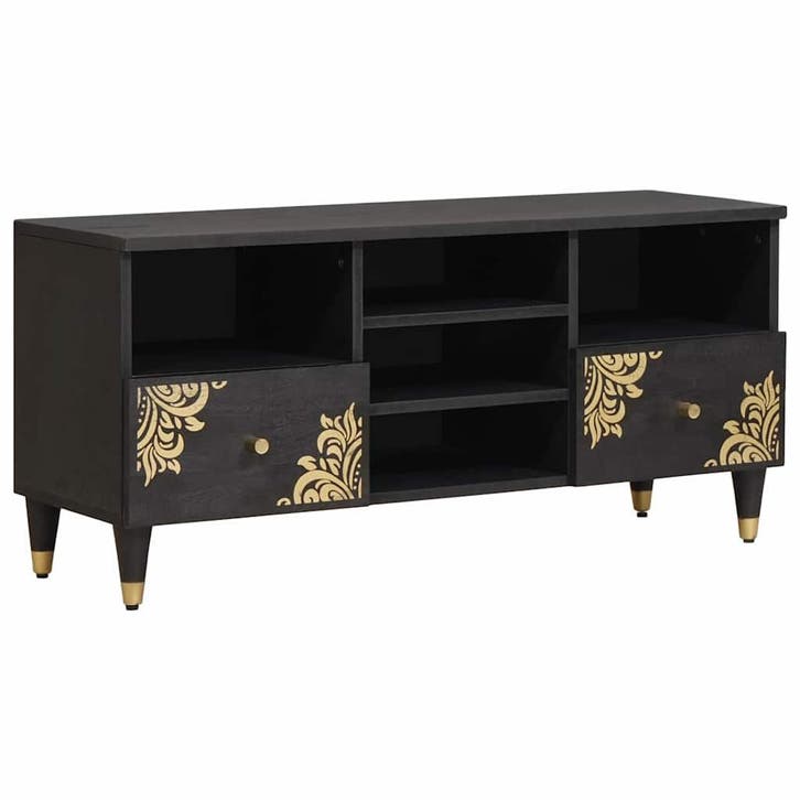 vidaXL TV Kast Zwart 100 x 33 x 46 cm Massief Mango Hout, Huis en Inrichting, Woonaccessoires | Cd- en Dvd-rekken, Nieuw, Verzenden