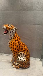 Sculpture, Large Hand Painted Italian Ceramic Leopard –, Nieuw