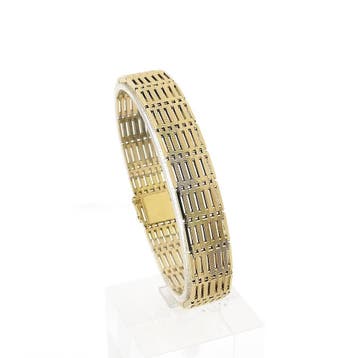 Gouden armband met fantasieschakel; 14 karaat; 19,5 cm, Handtassen en Accessoires, Ophalen of Verzenden, Gebruikt, Goud, Goud