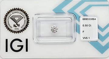 1 pcs Diamant (Natuurlijk) - 0.50 ct - Rond - F - VVS1 -, Nieuw