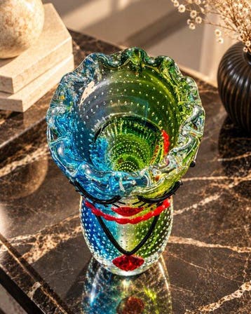 Vase - Vase dart en verre soufflé à la bouche – Visage, Antiquités & Art