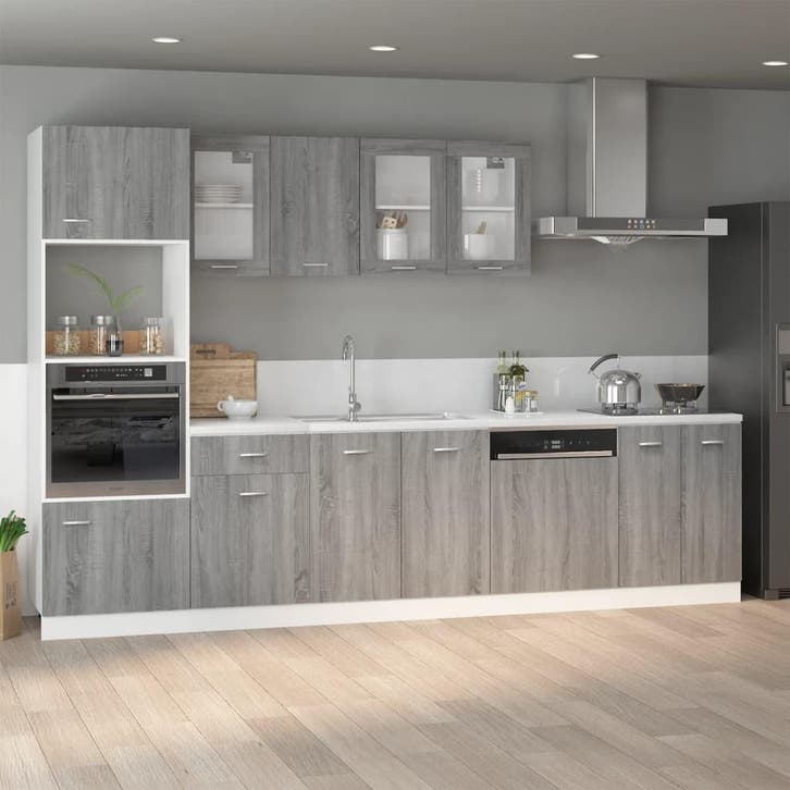 vidaXL Gootsteenkast Lyon 80x46x81,5cm bewerkt hout grijs, Maison & Meubles, Armoires | Autre, Envoi