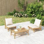 vidaXL 3-delige Loungeset met kussens bamboe crèmewit, Verzenden, Nieuw, Loungeset