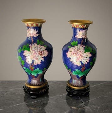 Vaas - cloisonné - China - Paar vazen (Zonder minimumprijs)