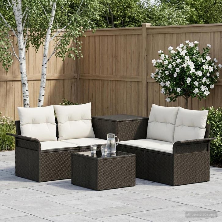 vidaXL Bankstel 6 st 4-Aantal zitplaatsen Zwart en Crème Wit, Tuin en Terras, Tuinsets en Loungesets, Nieuw, Verzenden