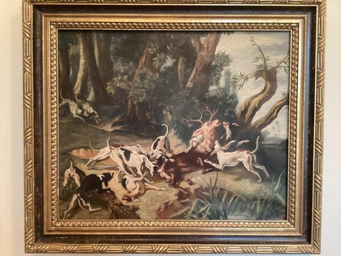 After Jean-Baptiste Oudry (XIX) - Caccia al cervo, Antiquités & Art, Art | Peinture | Classique