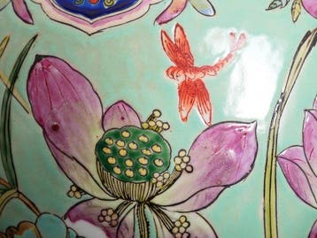 handpainted enamel - Bloempot - Porselein - grote maat, Antiek en Kunst