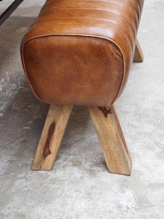 Handcrafted Gym Pommel Horse bench - Cognac Brown - 88 cm, Antiek en Kunst, Curiosa en Brocante